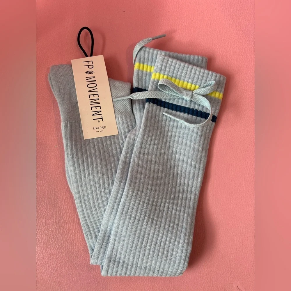 Free People Movement Foul Shot Knee High Stripped Socks with Bow NWT One Size